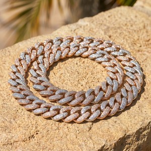 Regal Rose Gold & <b>Silver</b> Diamond Studded Cuban Link <b>Bracelet</b> with Premium Iced Out Finish for Elegant Fashion Jewelry Design 3D - Product Image 6