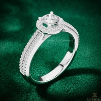 Bague de fiançailles de luxe avec halo de diamants taille ronde, double rangée pavée, solitaire, pour femme