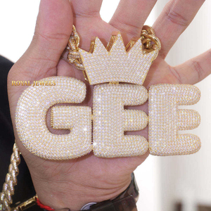 Collier chaîne avec pendentif lettre couronne en forme de glaçon, plaqué argent et or, incrustation de moissanite, bijoux hip-hop pour hommes - Product Image 1