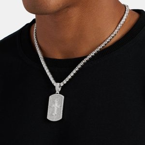 925 Silver Iced Moissanite Cross Pendant Rhodium Plated <b>Dog</b> Charm Round Brilliant Jewelry for Men - Product Image 3