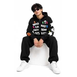Sweat à capuche zippé pour homme en molleton bouclette 100% coton épais et lourd, de haute qualité, vierge, coupe oversize, style designer - Product Image 3