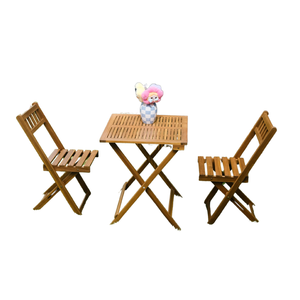 <b>Foldable</b> Wooden Bistro <b>Garden</b> Set Minimalist Design 2 Chairs 1 <b>Table</b> Weather-Resistant Outdoor Furniture Hotel Apartment Use - Product Image 1