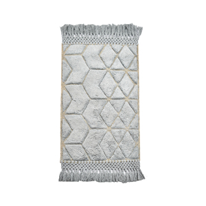 Tapis de prière en laine gris clair géométrique moderne - Janamaz bohème avec franges en macramé - Product Image 2