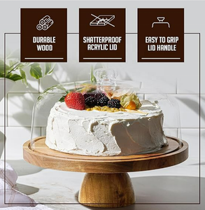 Multi-functional Acacia Wood <b>Cake</b> <b>Stand</b> With Glass Lid Bowl Pedestal Home Kitchen Decoration India Manufacturer - Product Image 4