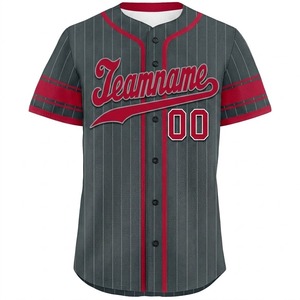 Custom Sublimated <b>Baseball</b> Jersey Men's Gray Red Striped Short Sleeve Moisture Wicking Team custom Name softball Uniform Apparel - Product Image 1