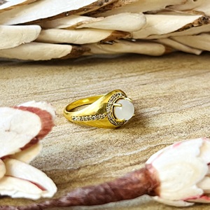 Latest Unique Quartz Gold <b>Ring</b> Boho Brass <b>Rings</b> For Women 18k Plated Halo Band Vintage <b>Statement</b> Jewelry for Wholesale/OEM/ODM - Product Image 4