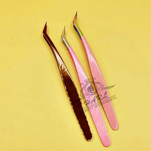 Pinzas de extensión de pestañas con punta de fibra larga de etiqueta privada Herramientas de maquillaje de cejas de acero inoxidable tipo Volumen de 45 grados - Product Image 4