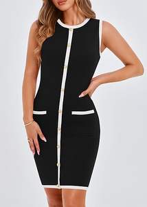 Eco-Friendly <b>100</b>% Polyester Knitting Casual Bodycon Dress Breathable Solid for Spring/Summer Plain Dyed Ruched Sweet OEM Service - Product Image 2