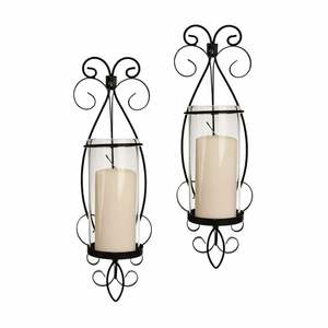 Ensemble de appliques murales élégantes en métal noir et verre, design suspendu orné, cadre robuste, lueur chaude, décoration intérieure classique - Product Image 1