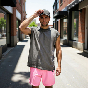 เสื้อกล้ามสตรีทแวร์สีพื้น ฮิปฮอป น้ำหนัก 240 กรัม ผ้าคอตตอนขอบดิบ ทรงโอเวอร์ไซส์ สไตล์วินเทจ สำหรับผู้ชาย - Product Image 1