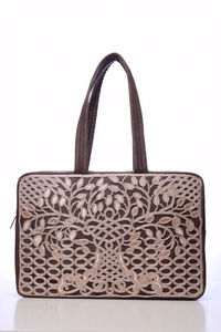 Hand Embroidered Folk Art Black <b>Tote</b> <b>Bag</b> with Tatami Stitches <b>Silver</b> Floral Pattern Unisex Adult Style Durable Silk Material - Product Image 2