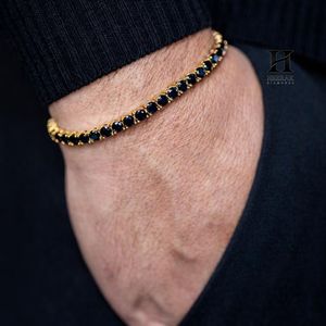 Bracelet de tennis de luxe pour homme en pierre noire, bracelet en diamant simulé taillé rond doré pour homme - Product Image 2