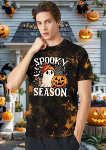 Camiseta Tie Dye Personalizada de Halloween para Hombre, Camiseta de Manga Corta con Estampado de Fantasma y Calabaza, Estilo Callejero Cómodo, Camisetas de Halloween con Estilo Fantasma - Product Image 4