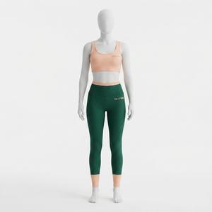 Conjunto Deportivo para Mujer, Color Verde Durazno, Bra Deportivo con Contraste, Leggings de Cintura Alta, para Yoga, Gimnasio, Fitness, Ropa Deportiva - Product Image 1
