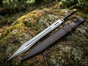 Espada de Acero al Carbono Hecha a Mano con Mango Envuelto en Cuero y Funda, Hoja Recta, Herramienta de Grado Industrial para Exteriores - Product Image 3
