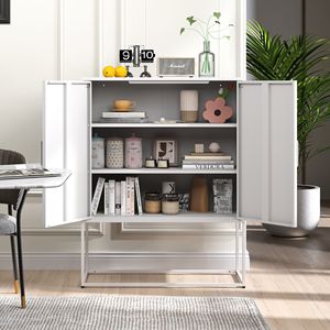 Moderna armadietto portaoggetti in acciaio pesante Free Standing Buffet credenza 2 ripiani facile montaggio Anti-punta armadio da cucina camera da letto - Product Image 4