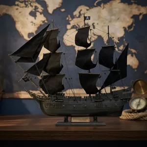 Modèle de bateau pirate en bois vintage fait main, objet décoratif nautique pour la maison ou le bureau - Product Image 6