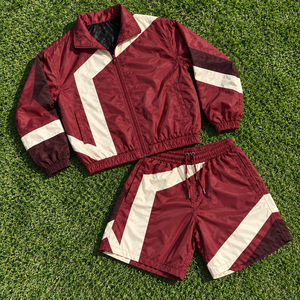 Ensemble court en nylon graphique, veste à col zippé, short sublimé, streetwear unisexe, vêtements personnalisés en deux pièces, OEM - Product Image 2