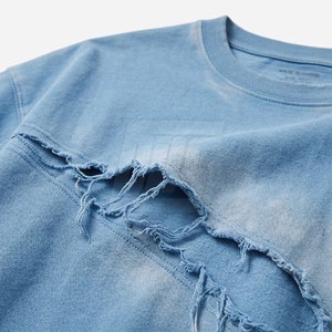 T-shirts Oversize Effet Vieilli en Coton Délavé, Streetwear Personnalisé, Hauts Décontractés d'Été avec Bords Bruts - Product Image 3