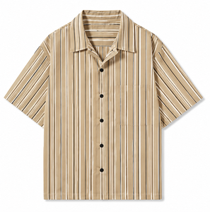 เสื้อเชิ้ตลำลองแขนสั้นลายทางสำหรับผู้ชาย ปกพับได้ ใส่ได้ในฤดูร้อน - Product Image 5