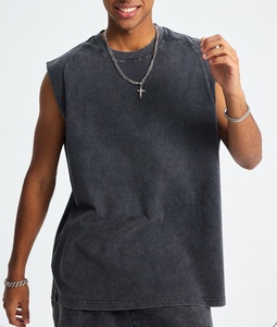 Camiseta sin mangas de algodón lavado a la arena para hombre, informal, de punto medio, gris, para verano - Product Image 2