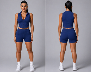 Conjunto Deportivo Personalizado para Mujer, Top sin Mangas con Cierre, Pantalones Cortos de Ciclismo, Ropa de Gimnasio y Fitness, Fabricante y Proveedor Mayorista OEM - Product Image 4