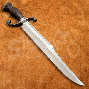 Couteau à lame fixe de chasse et de camping de qualité industrielle, fabriqué à la main en acier D2, avec garde en S, manche en bois de wengé foncé, étui en cuir, garantie 3 ans - Product Image 2