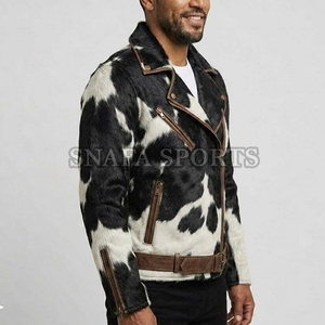 Winter Warm Trendy Turn <b>Down</b> Collar Design Men Hair on Leather Jackets Fashionable Casual Winter Wear Cowhide Leather Jackets - Product Image 3