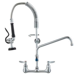 Rubinetto da cucina a parete alto 25 pollici, interasse 8 pollici, beccuccio girevole 12 pollici, include spray pre-risciacquo estraibile, struttura in ottone - Product Image 3