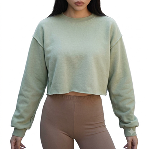 Sudadera Corta para Mujer, Más Vendida, Manga Larga, Cuello Redondo, Color Sólido, Transpirable, Estilo Urbano, a la Moda - Product Image 1