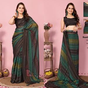 FATEMA FASHION Sari indien non cousu 1M en soie Zari imprimé motif Rangoli couleur pêche pour femme, tenue de soirée, intemporel et lavable - Product Image 1