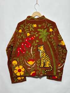 Beautifully Detailed Tiger Snake Palm Tree Statement Rust Suzani Floral Boho Outwear <b>Coat</b> Hand Embroidered Suzani <b>Velvet</b> Jacket - Product Image 5