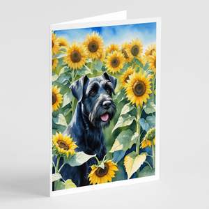 Schnauzer gigante caprichoso en girasoles A7 tarjetas de felicitación Paquete de 8 tarjetas de nota en blanco con sobres tamaño 5x7 - Product Image 1