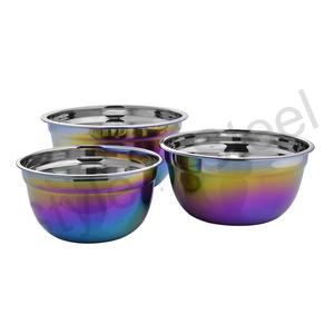 Tazón grande para servir de alta calidad, Juego de 3 piezas, tazón para mezclar alemán coloreado con arco de lluvia, acero inoxidable - Product Image 1