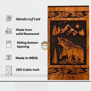 Urne funéraire en bois de rose sculptée à la main AYAANS, très vendue, pour cendres d'adultes, urnes funéraires en gros (6X6X11)IN - Product Image 6