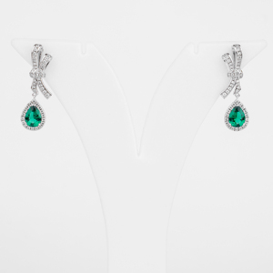 Excellent Jewels Bowknot Crystal <b>Earrings</b> 925 Sterling Silver Rhodium Plated Pear Cut Green Stone <b>Drop</b> Claw Setting Jewelry - Product Image 2