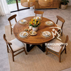 Juego de Mesa de Comedor Moderno de Madera Maciza con Función Giratoria, Sillas Tapizadas, Construcción de Madera de Teca y Suar para Uso en Interiores y Exteriores - Product Image 3