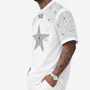 Camiseta Blanca de Lujo para Hombre con Gráfico de Estrella de Diamantes de Imitación, Oversize de Algodón, Estilo Urbano, con Cristales, Moda, Marca Privada OEM USA - Product Image 4