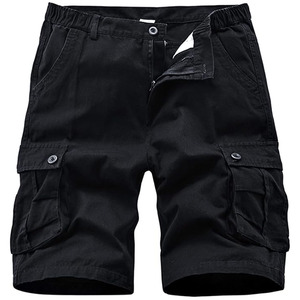 Shorts cargo noirs pour hommes, taille haute, fermeture à cordon, polyester, style sportif, poches, séchage rapide, écologiques, respirants - Product Image 1
