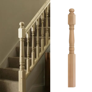 Diseño tradicional de madera maciza de roble rojo torneado Newel Post con parte superior de bola para escalera de 48 pulgadas 4500 - Product Image 5