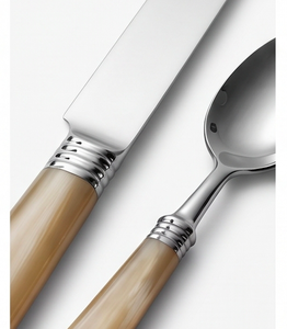 Ensemble de couverts minimalistes avec poignées en corne, couteau, fourchette et cuillère en acier inoxydable, compatibles lave-vaisselle, vaisselle de mariage - Product Image 2