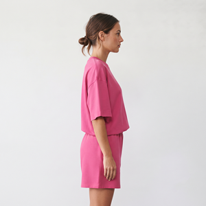 Ensemble décontracté deux pièces pour femme, motif uni, t-shirt oversize et short au-dessus du genou, idéal pour les tenues d'été – Vente en gros sur mesure - Product Image 2