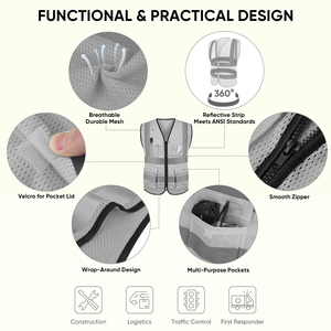 Chaleco de seguridad de tela sólida con tiras reflectantes de alta visibilidad para la industria pesada, ropa de seguridad para supervisores de obras de construcción, profesional - Product Image 3