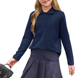 Custom Kids Long Sleeve Polo <b>T</b> <b>Shirts</b> Girls Casual Turn Down <b>Collar</b> Schoolwear Modern Preppy Polo <b>T</b> <b>Shirts</b> - Product Image 3