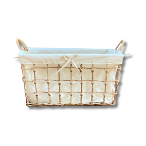 Panier de rangement de haute qualité en jacinthe d'eau naturelle, jonc de mer, rotin et bambou avec cadre en fer et doublure en coton - Product Image 1