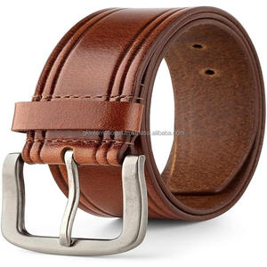 Best Selling Latest Design Full Grain Vegetable <b>Tanned</b> <b>Leather</b> Casual <b>Belt</b> for <b>Men</b> with Solid Matt Silver Metal Buckle - Product Image 5