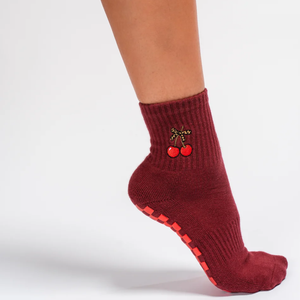 Custom <b>Women</b> <b>Crew</b> <b>Socks</b> Burgundy Color Embroidery Logo Cotton Anti-Slip Grip Indoor Logo Customizable for Brand Studio - Product Image 3