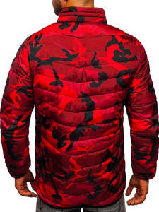 Chaqueta Acolchada de Camuflaje Roja y Negra, Cuello Alto, Cierre de Cremallera, Resistente al Viento, Ropa Casual de Invierno, Corte Regular - Product Image 2
