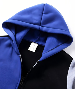 Sudadera con Capucha para Bebés y Niños, Diseño Color Block con Cremallera, Ropa Casual de Otoño, Estampado Azul, Negro y Gris, Tejido de Poliéster y Algodón - Product Image 3