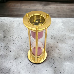 Reloj de Arena de Lujo Hecho a Mano de Latón y Vidrio de 2 Minutos con Brújula, Decoración Náutica de Escritorio, Regalo de Tajdaar Handicrafts - Product Image 6